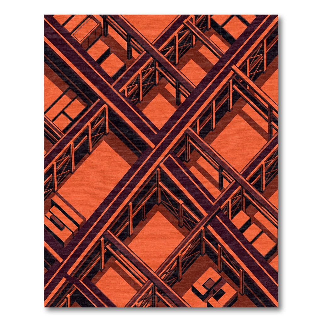 Geometric Labyrinth Orange Structure Rug