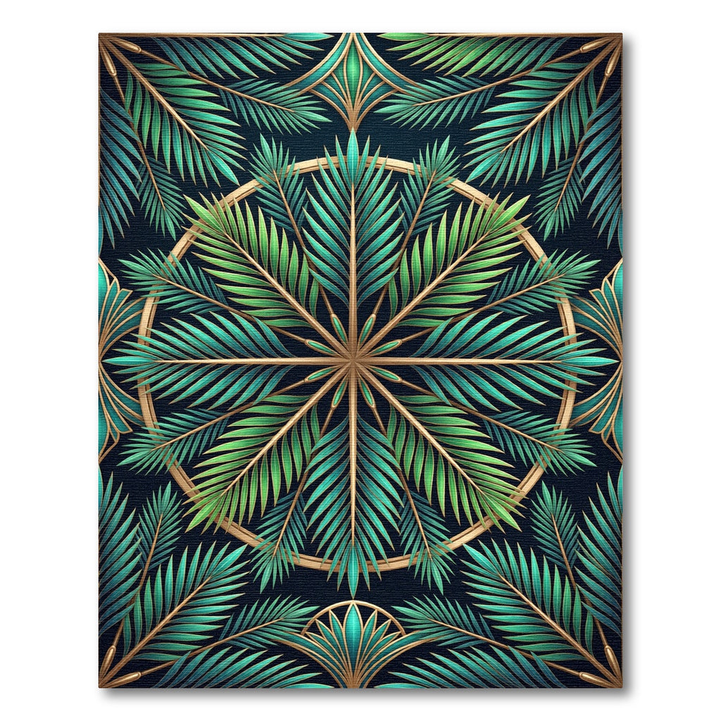 Art Deco Emerald Palm Frond Circle Rug