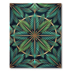 Art Deco Emerald Palm Frond Circle Rug