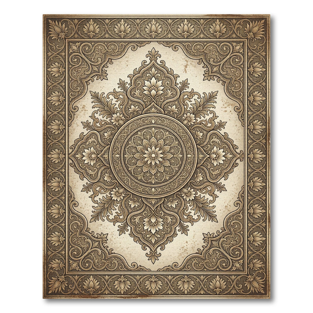 Antique Gold Floral Medallion Borders Rug