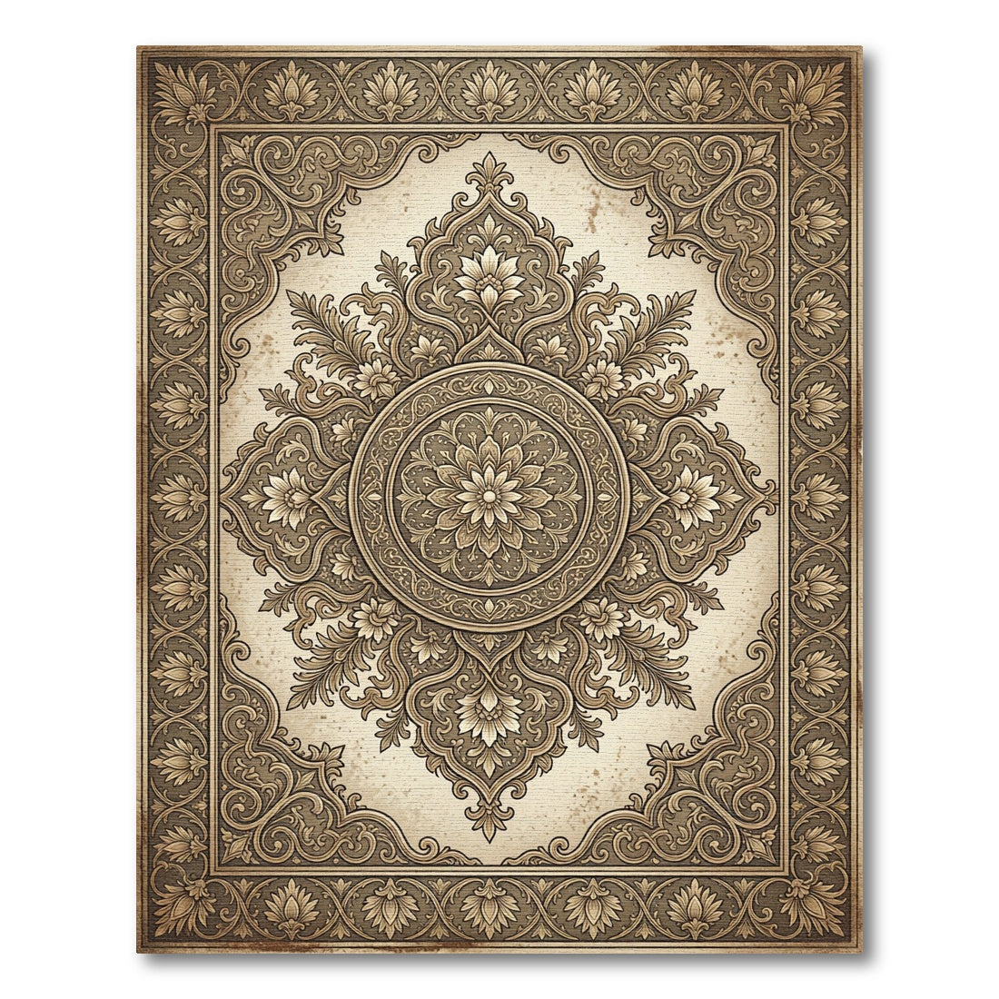 Antique Gold Floral Medallion Borders Rug