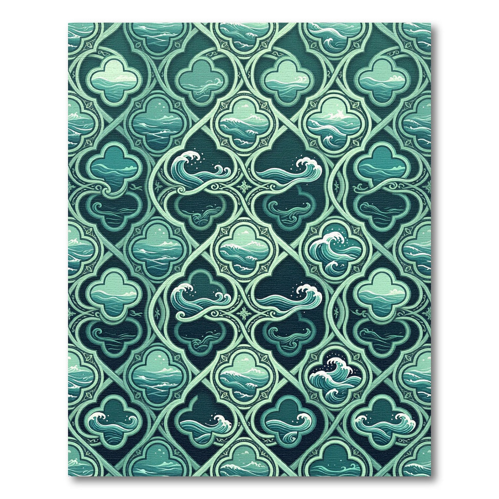 Teal Gothic Ocean Wave Trellis Rug