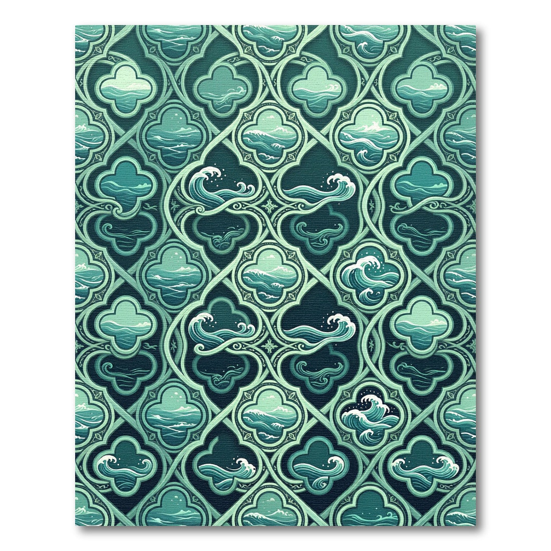 Teal Gothic Ocean Wave Trellis Rug