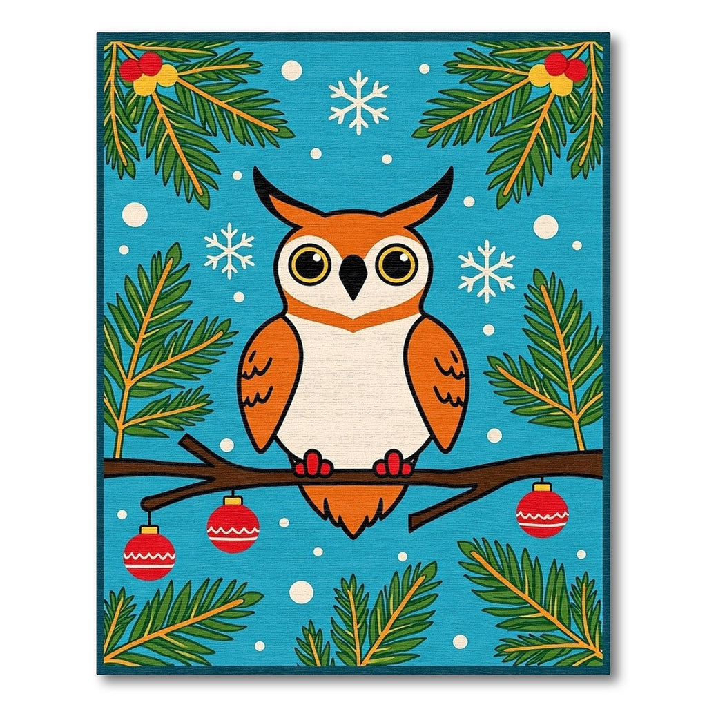 Whimsical Orange Owl Christmas Branch Rug