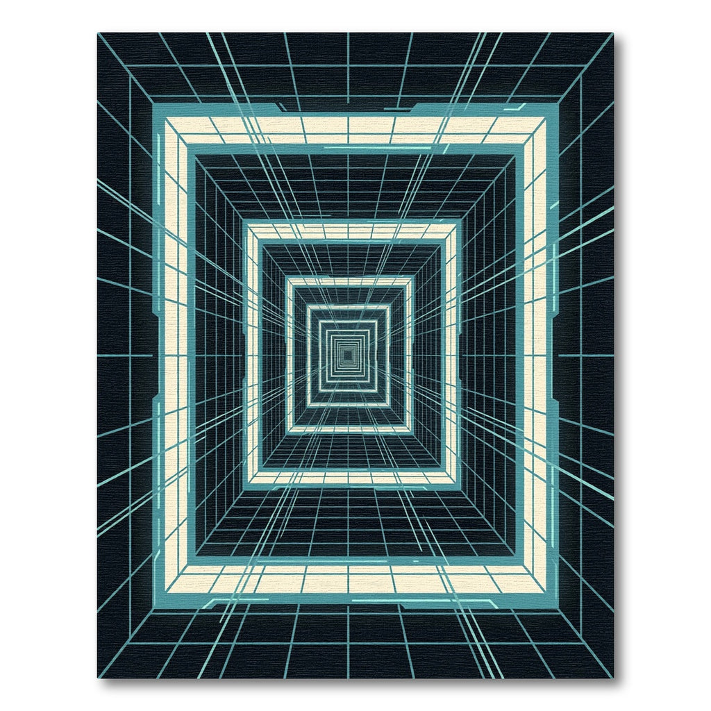 Futuristic Neon Cyber Tunnel Grid Rug