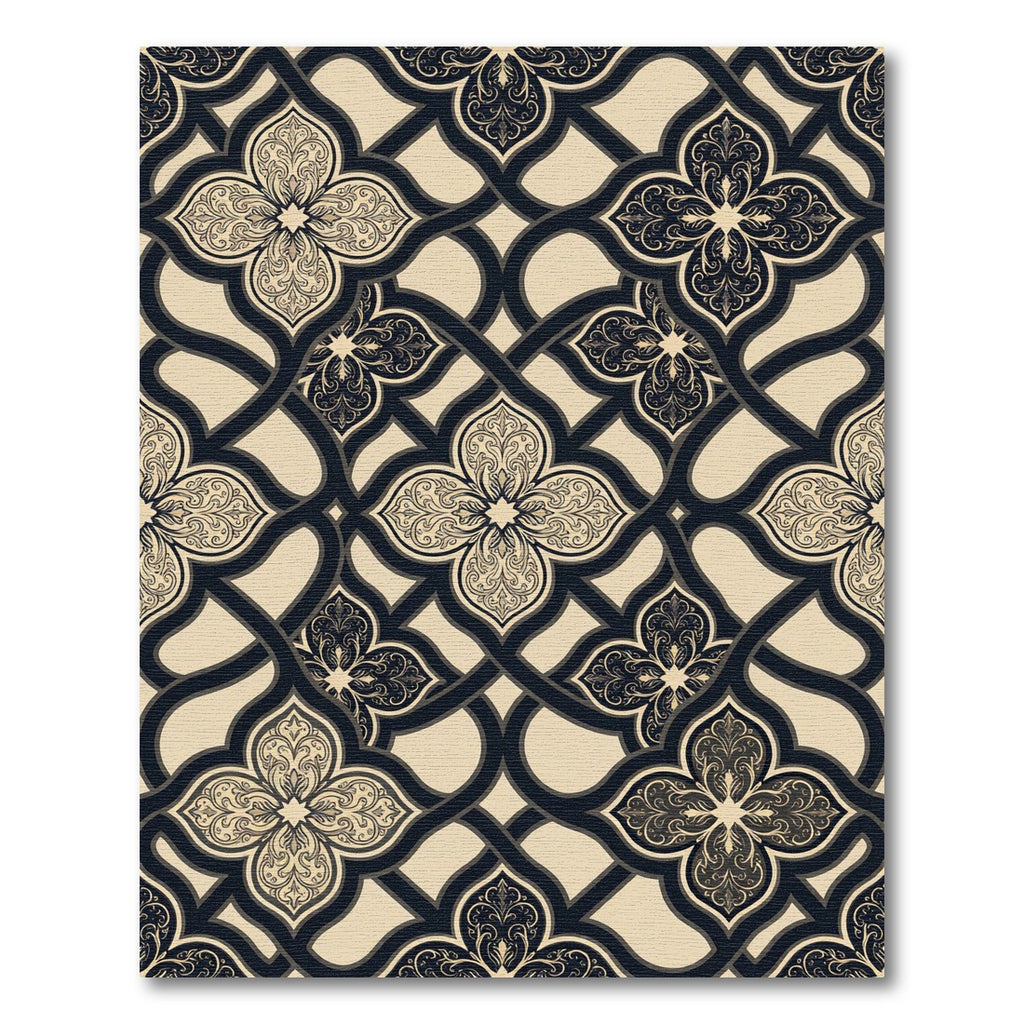 Elegant Black and Cream Filigree Trellis Rug