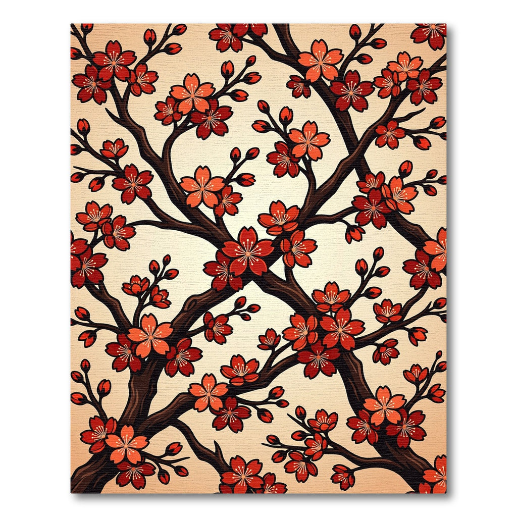 Crimson Cherry Blossom branches Rug