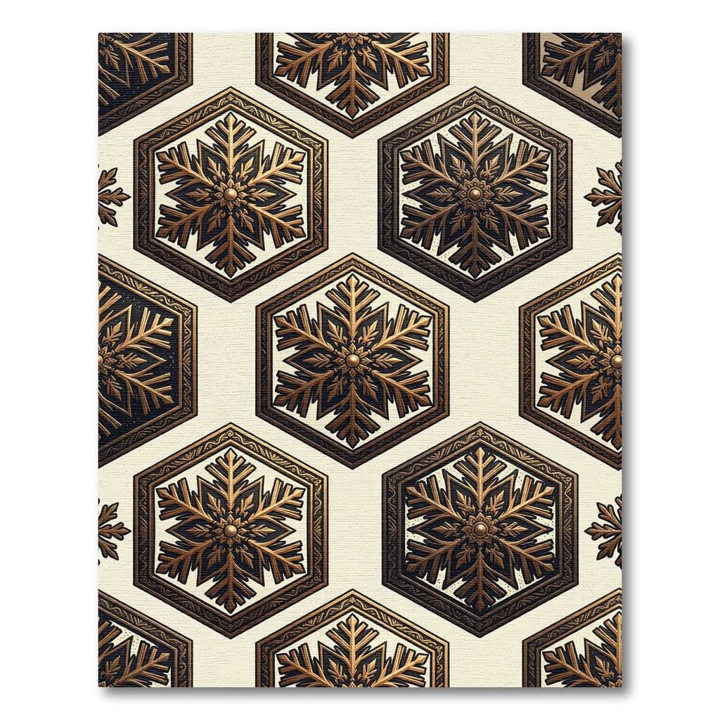 Golden Snowflake Hexagonal Geometric Art Rug
