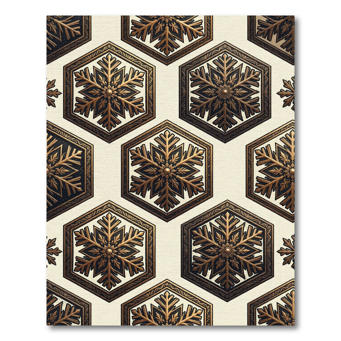 Golden Snowflake Hexagonal Geometric Art Rug