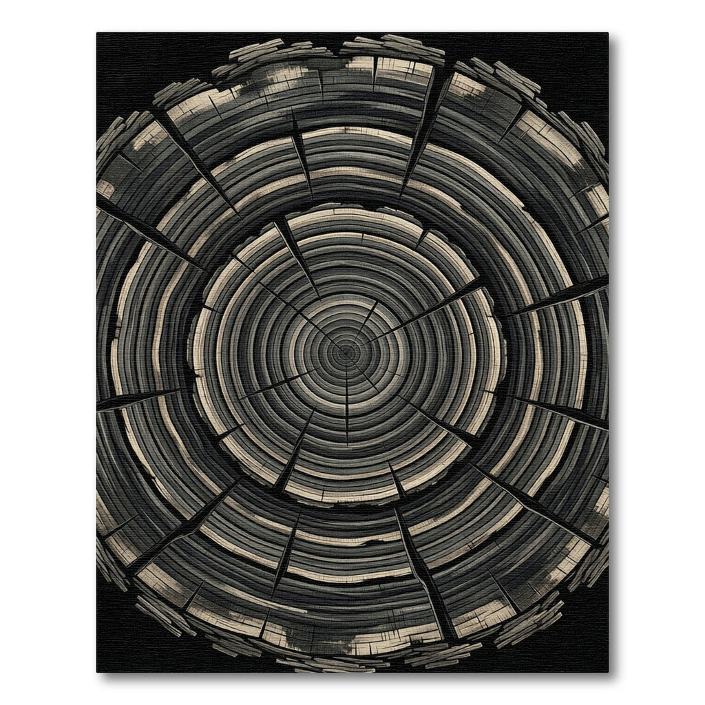 Dark Gray Wood Grain Rings Rug