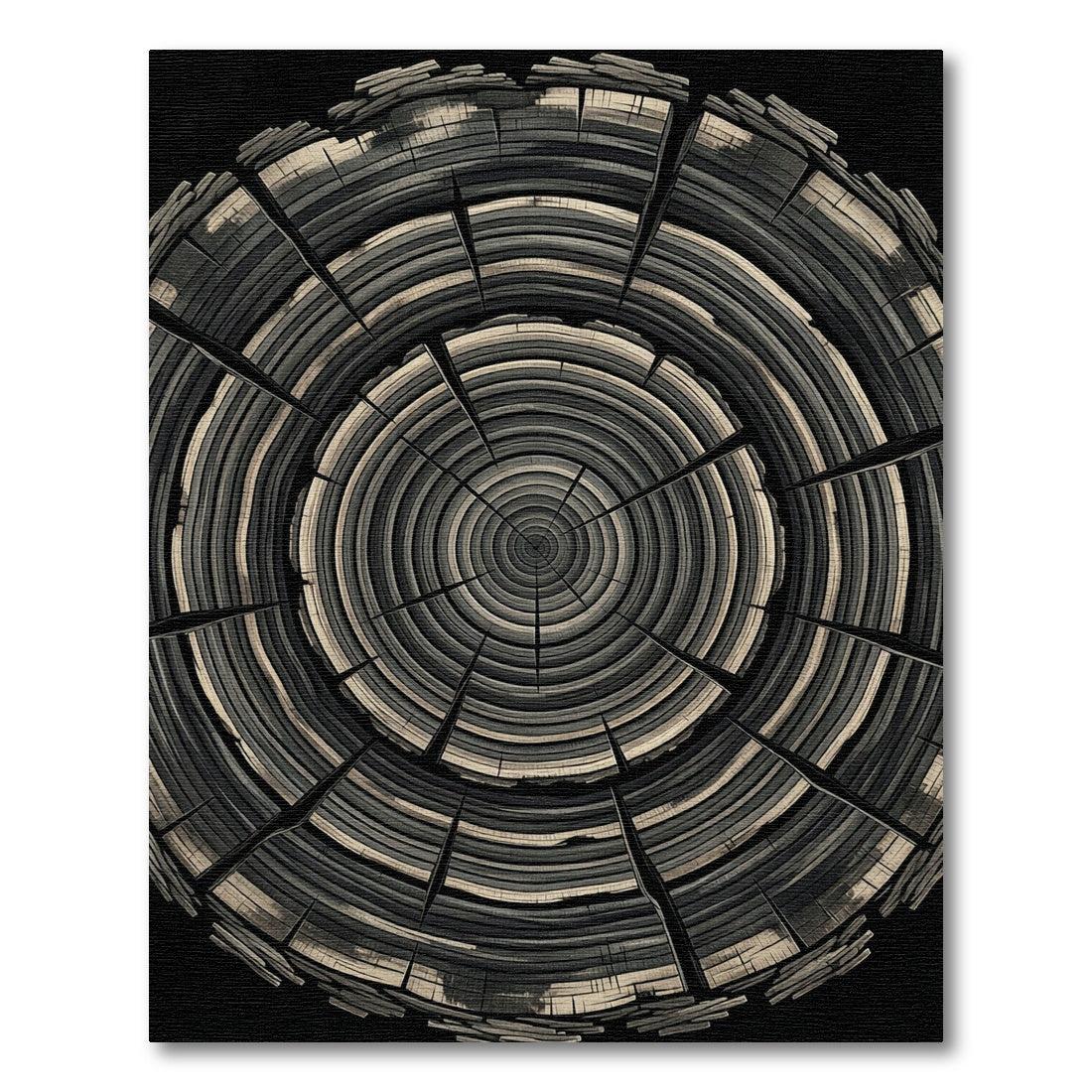 Dark Gray Wood Grain Rings Rug