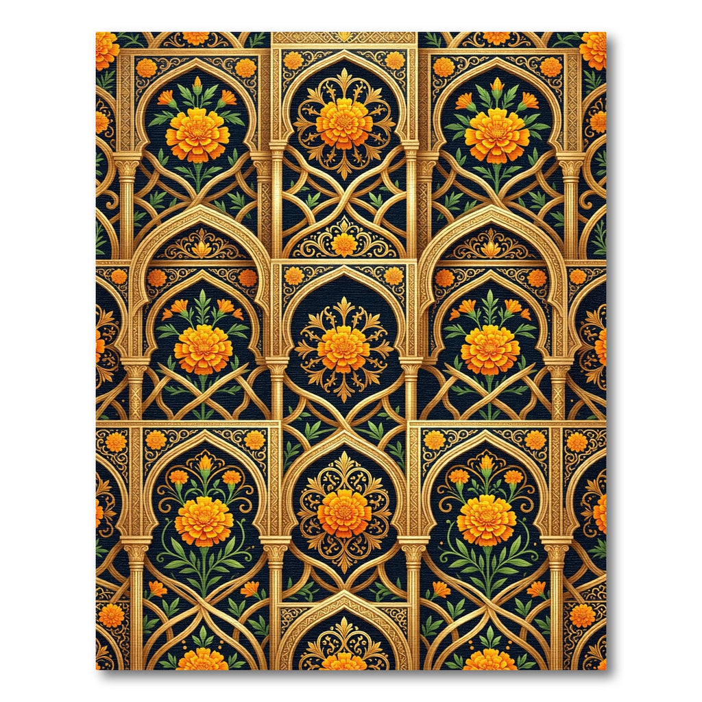 Golden Marigold Floral Arch Tapestry Rug