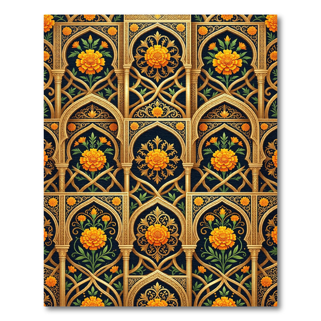 Golden Marigold Floral Arch Tapestry Rug