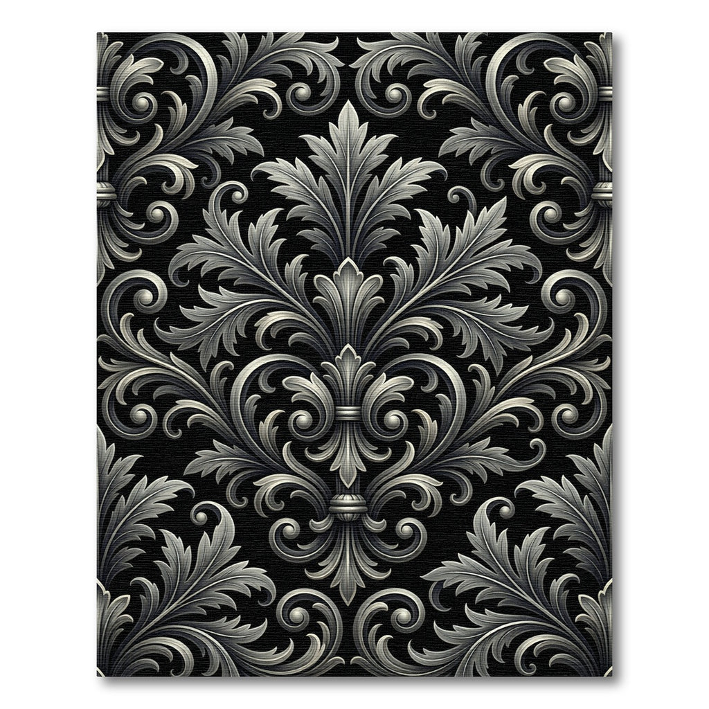 Ornate Silver Acanthus Leaf Scroll Rug