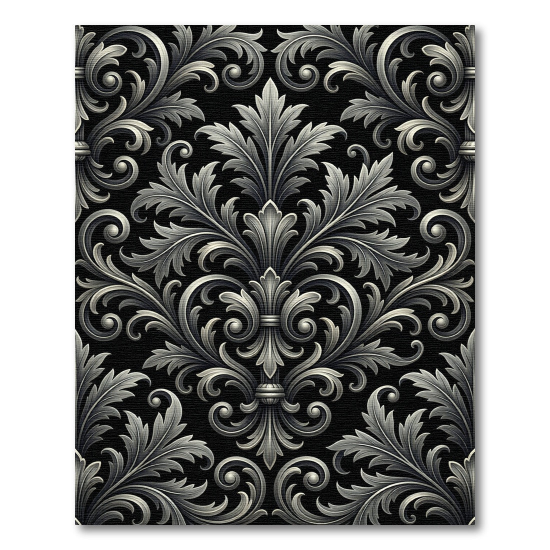Ornate Silver Acanthus Leaf Scroll Rug
