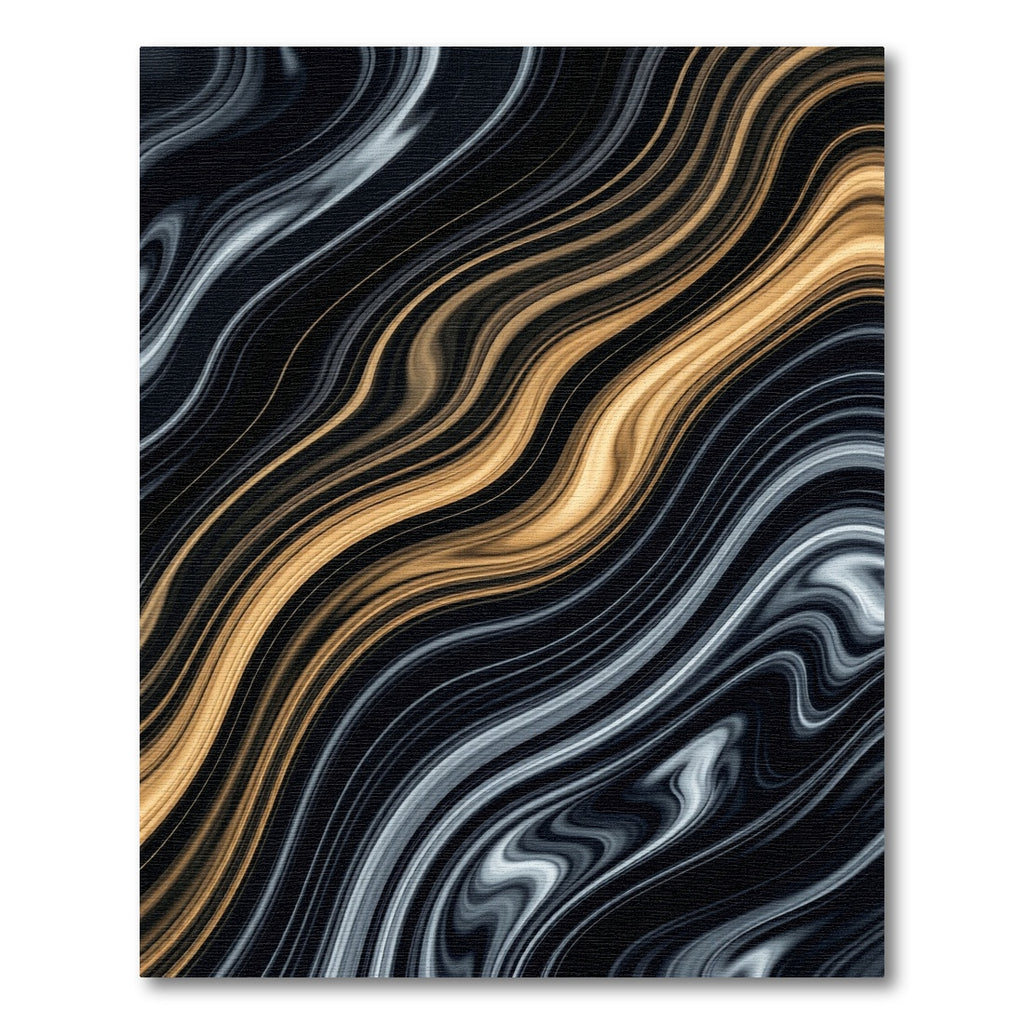 Golden Black Swirl Fluid Marble Rug