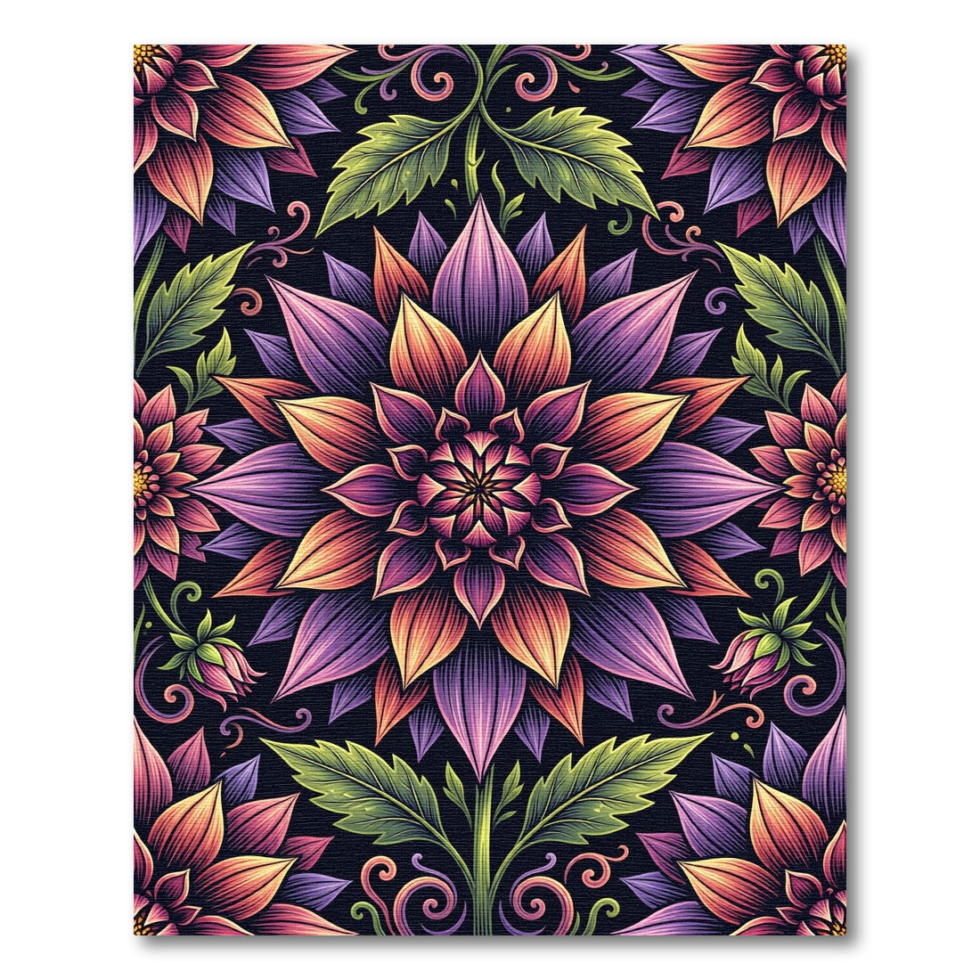 Vibrant Floral Mandala Botanical Tapestry Rug