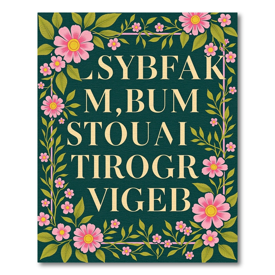 Pink Floral Swirls Dark Teal Rug