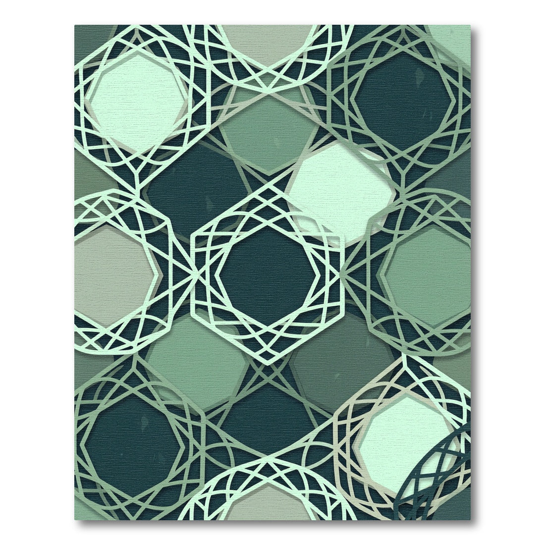 Sophisticated Sage Green Geometric Interlocking Hexagon Rug