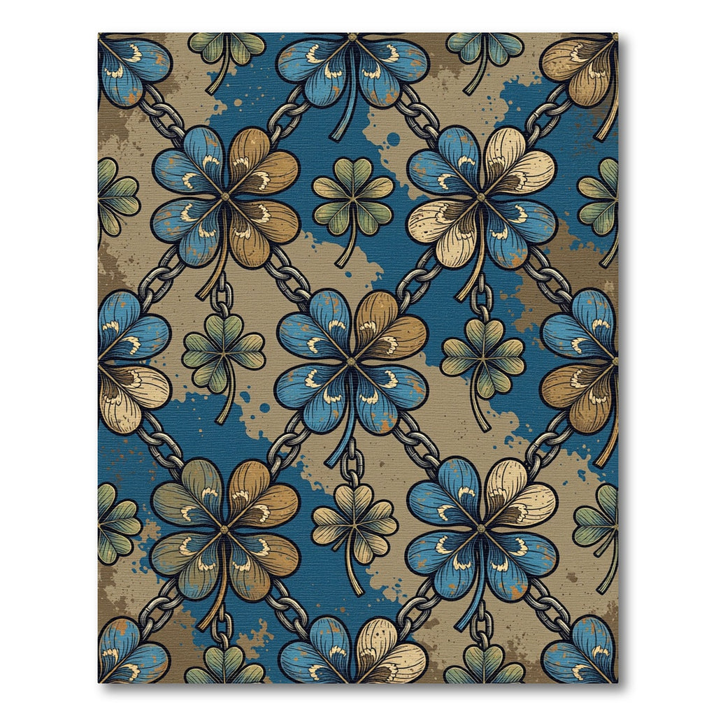 Blue Gold Clover Chain Pattern Rug