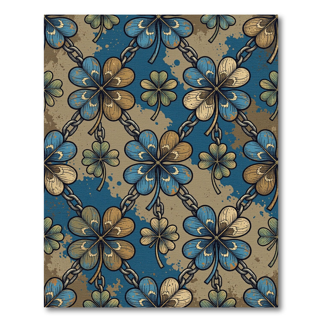 Blue Gold Clover Chain Pattern Rug