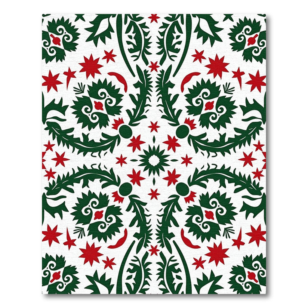 Emerald Red Star Floral Medallion Rug