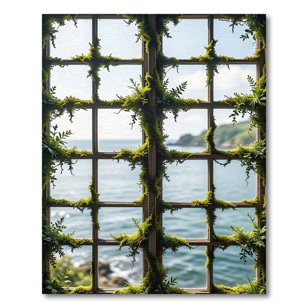 Organic Moss Window View Border Rug