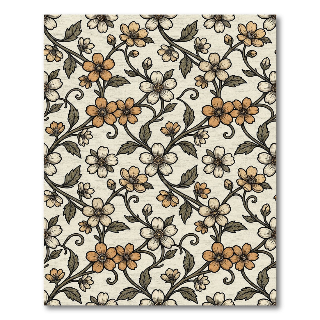 Vintage Floral Vine Cream Rug
