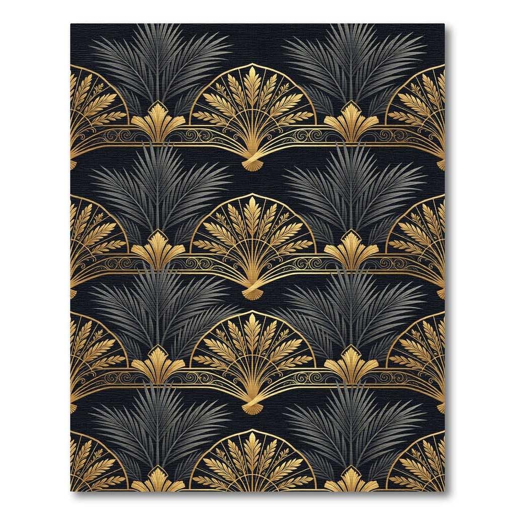 Art Deco Gold Palm Black Wallpaper Rug