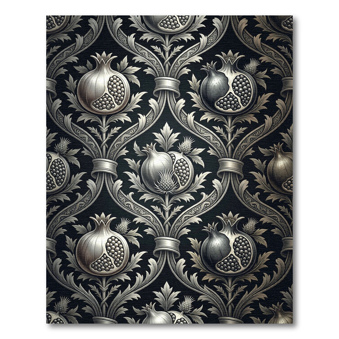 Luxe Silver Pomegranate Floral Swirl Rug