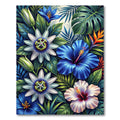 Vibrant Blue White Tropical Flower Medley Rug