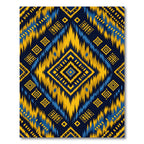 Bold Gold Blue Geometric Diamond Rug
