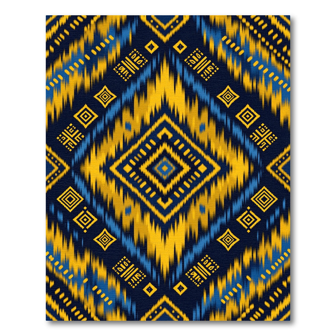 Bold Gold Blue Geometric Diamond Rug
