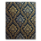 Ornate Gold Blue Damask Brocade Rug