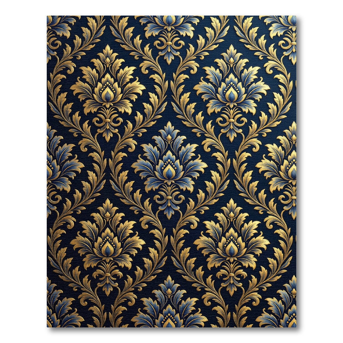 Ornate Gold Blue Damask Brocade Rug