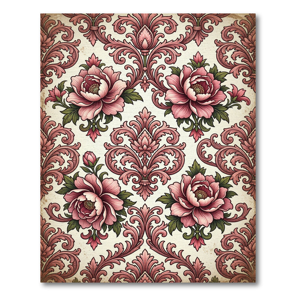 Antique Pink Victorian Peony Damask Rug