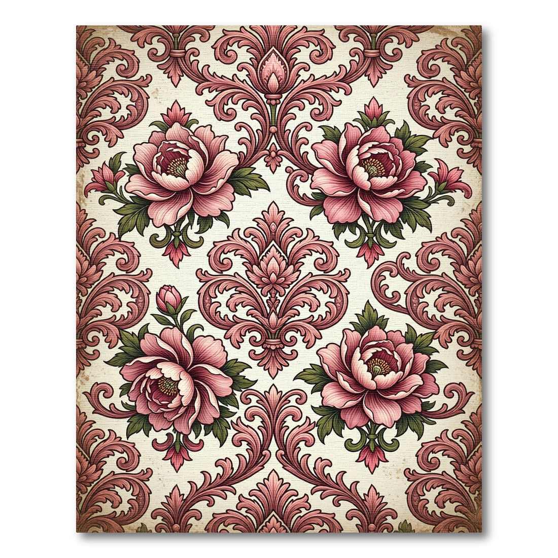Antique Pink Victorian Peony Damask Rug