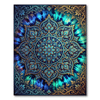Deep Blue Teal Mandala Gold Frame Rug