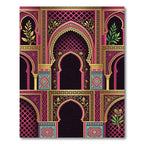 Ornate Magenta Gold Archway Floral Rug
