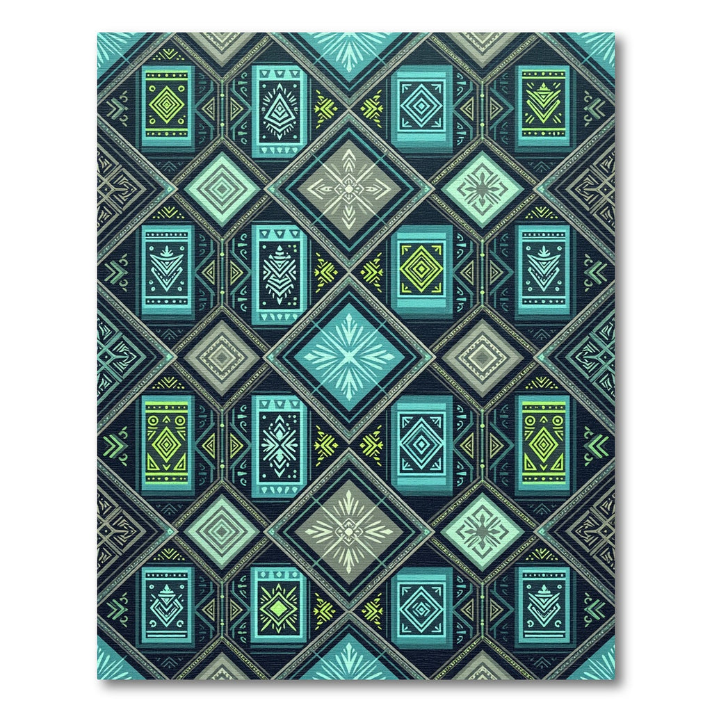 Teal And Lime Geometric Diamond Arrangement Rug