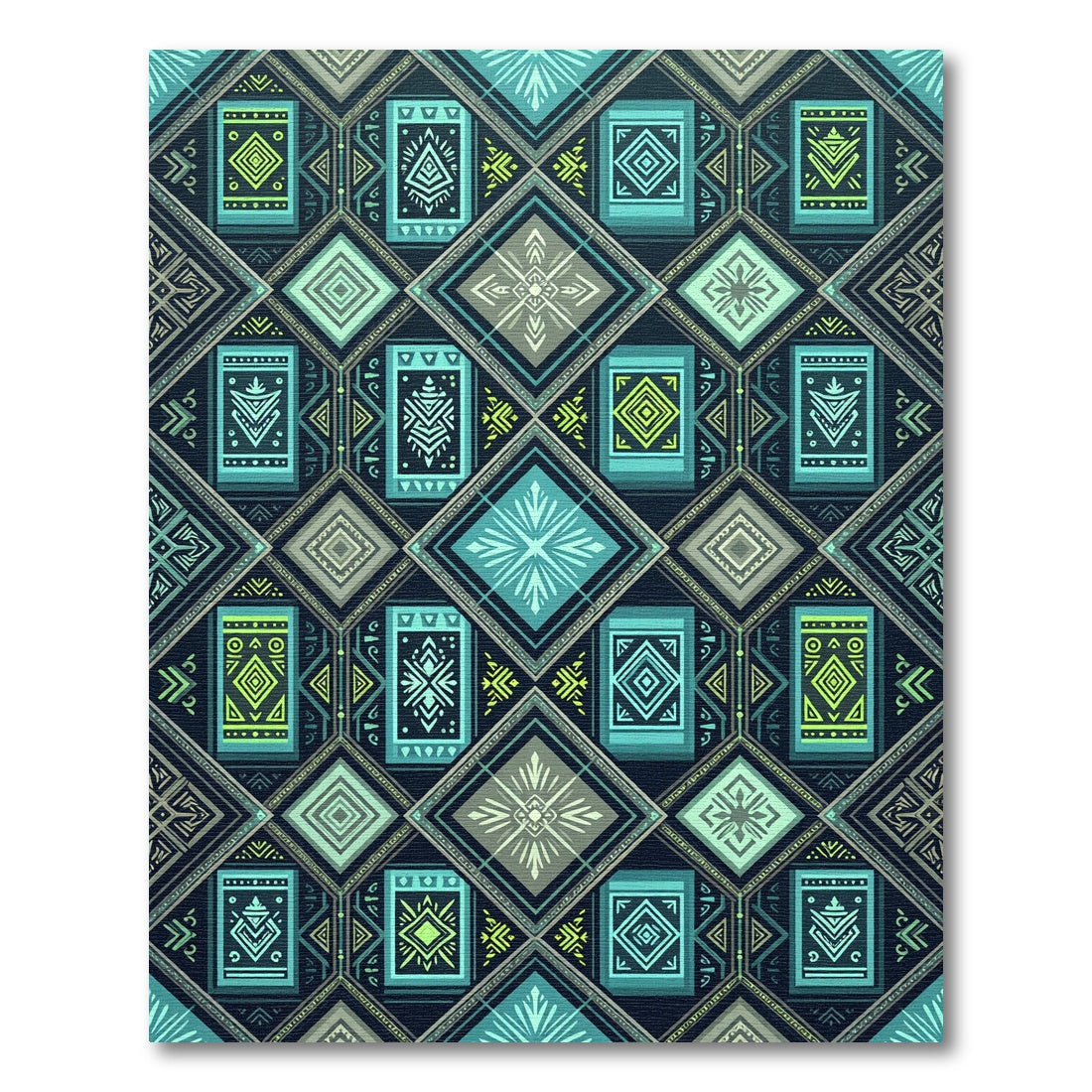 Teal And Lime Geometric Diamond Arrangement Rug
