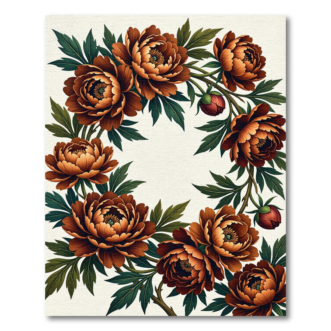 Copper Peony Floral Branch Wreath Rug