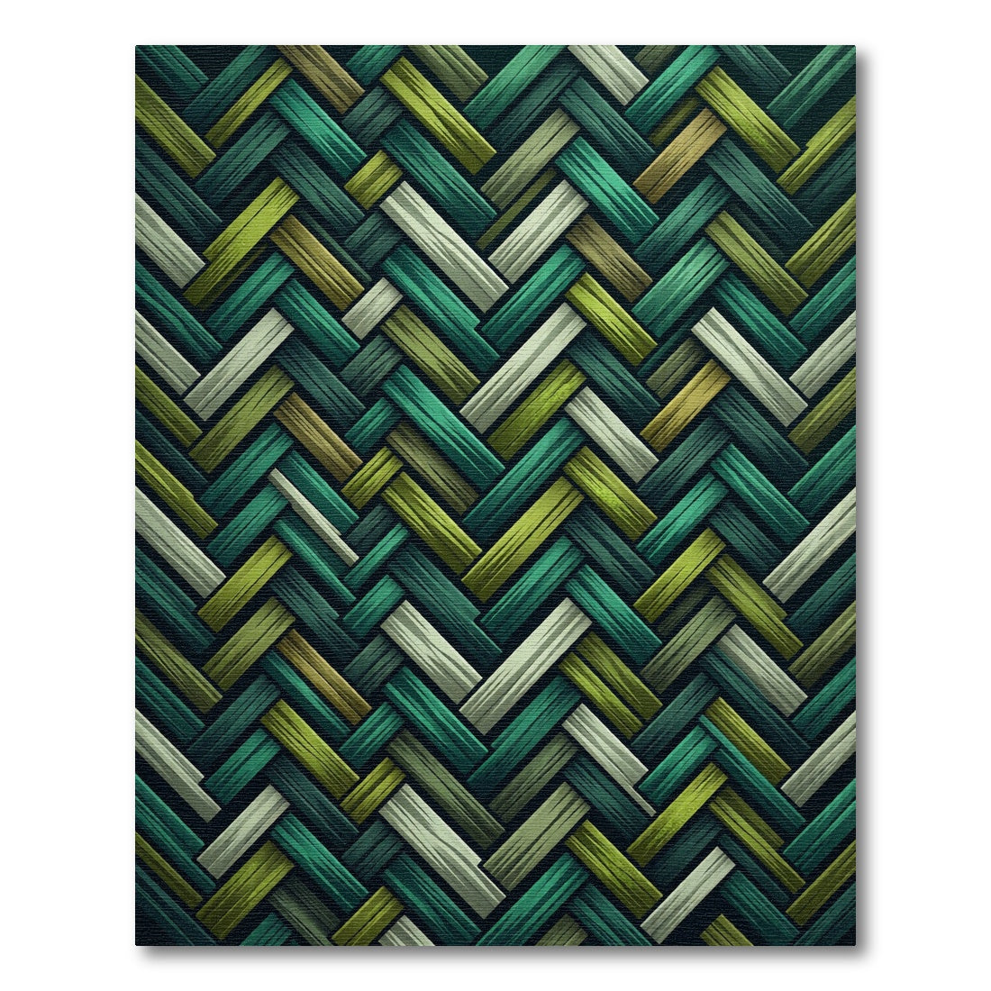 Herringbone Green Teal Wood Weave Rug