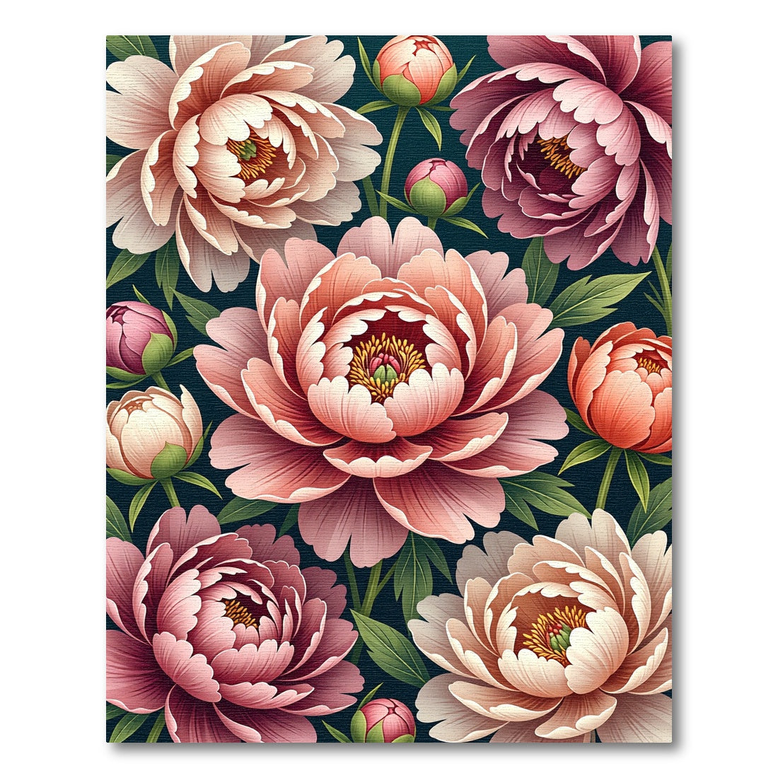 Rich Pink Peony Floral Composition Rug