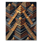 Modern Gold Tribal Step Pyramid Rug