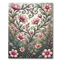 Elegant Pink Floral Scroll Area Rug