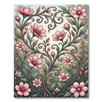 Elegant Pink Floral Scroll Area Rug