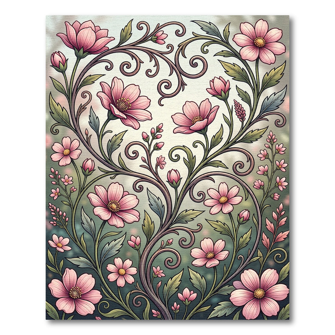 Elegant Pink Floral Scroll Area Rug