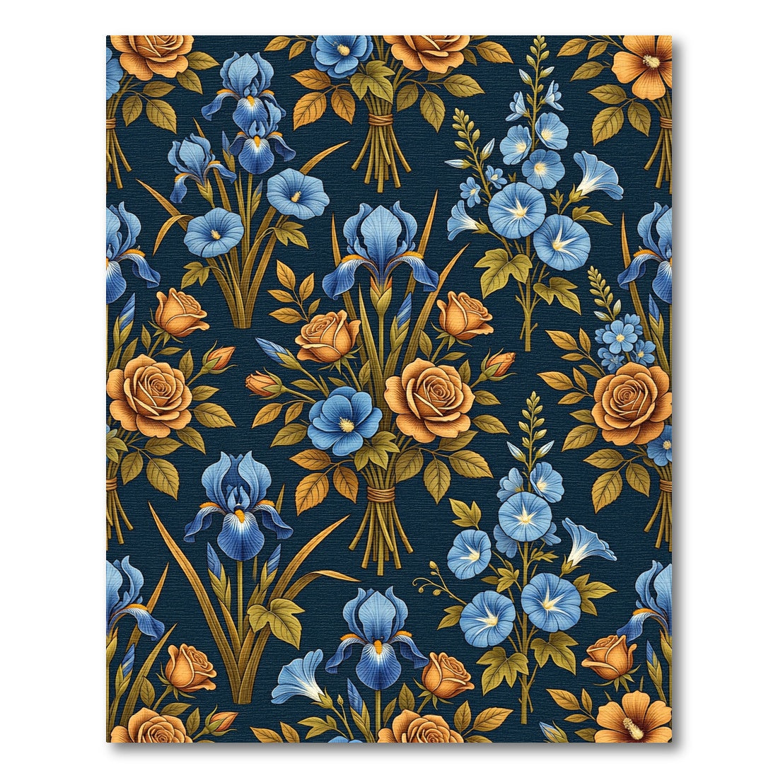 Blue Iris Orange Rose Floral Arrangement Rug