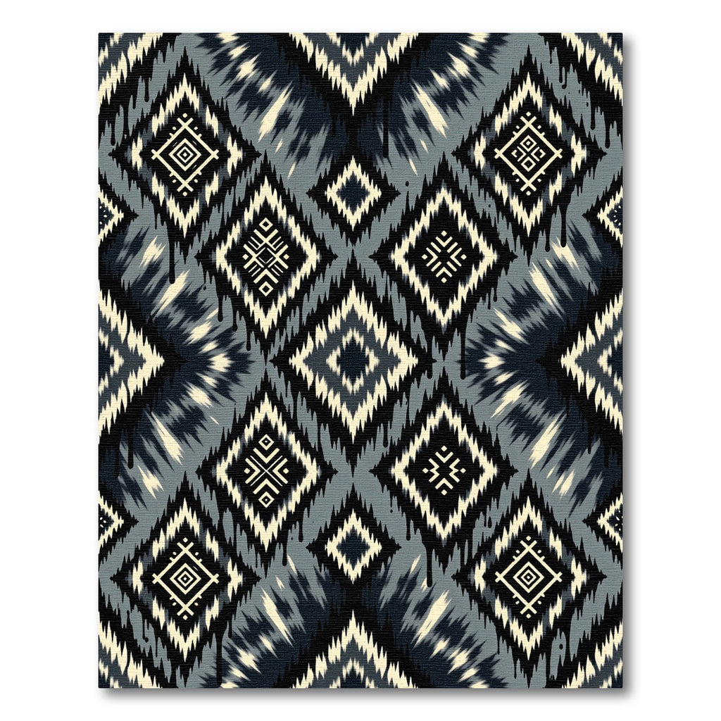 Black White Gray Diamond Ikat Rug